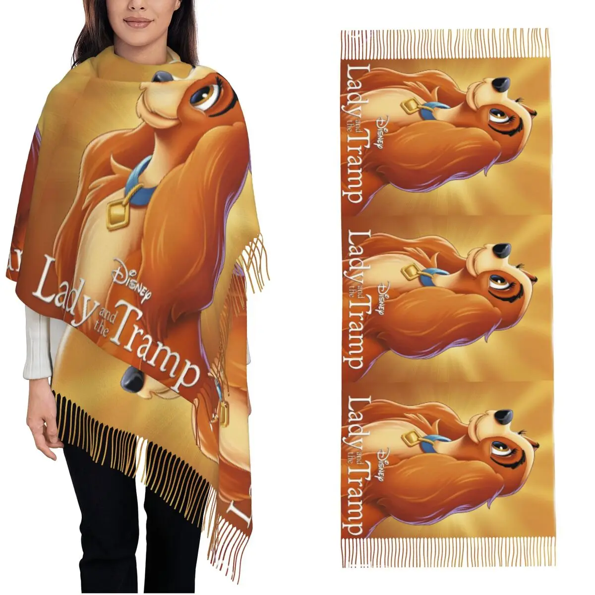 Женская шаль Леди и бродяга зимний большой длинный шарф кокер-спаниель шейный
