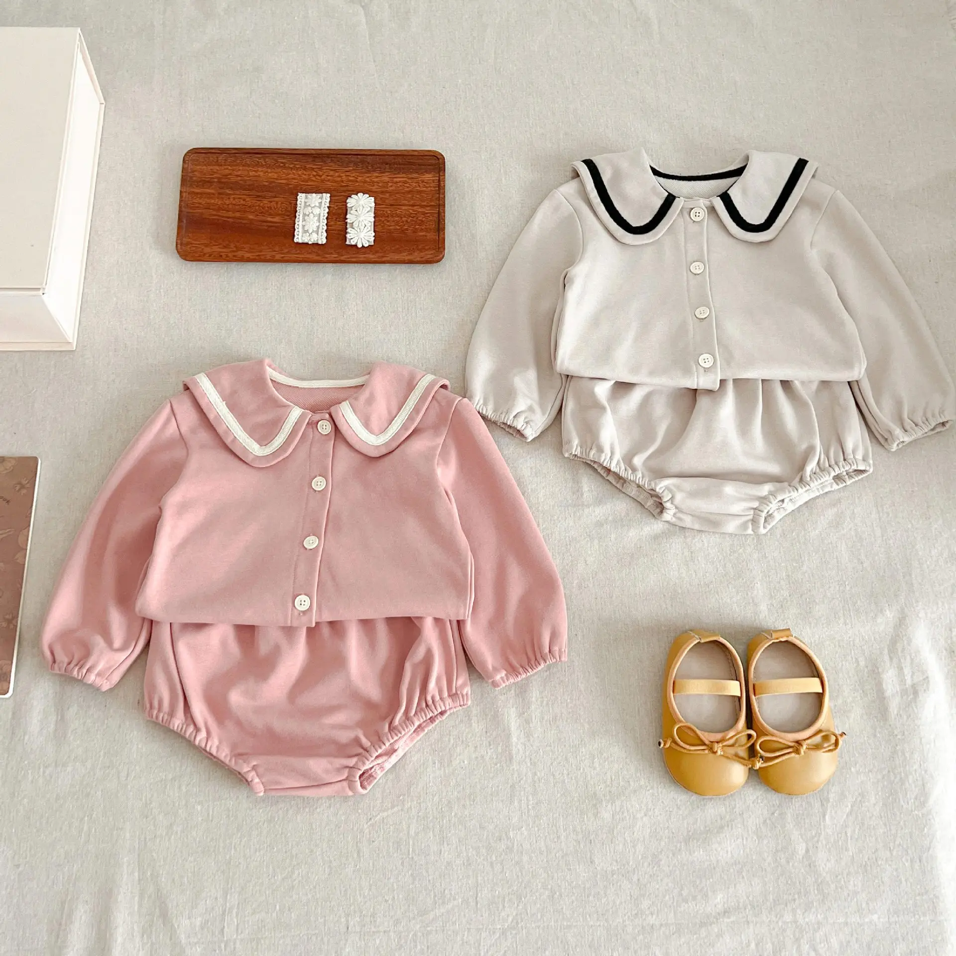 

2 шт., детский хлопковый кардиган с воротником и шорты