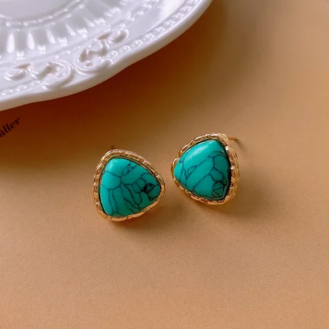 Серьги-гвоздики DooMei с бирюзой