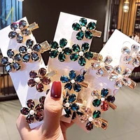 new 2pcsset women luxury shining crystal flower alloy hairpins sweet hair clips barrettes headband fashion hair accessories
