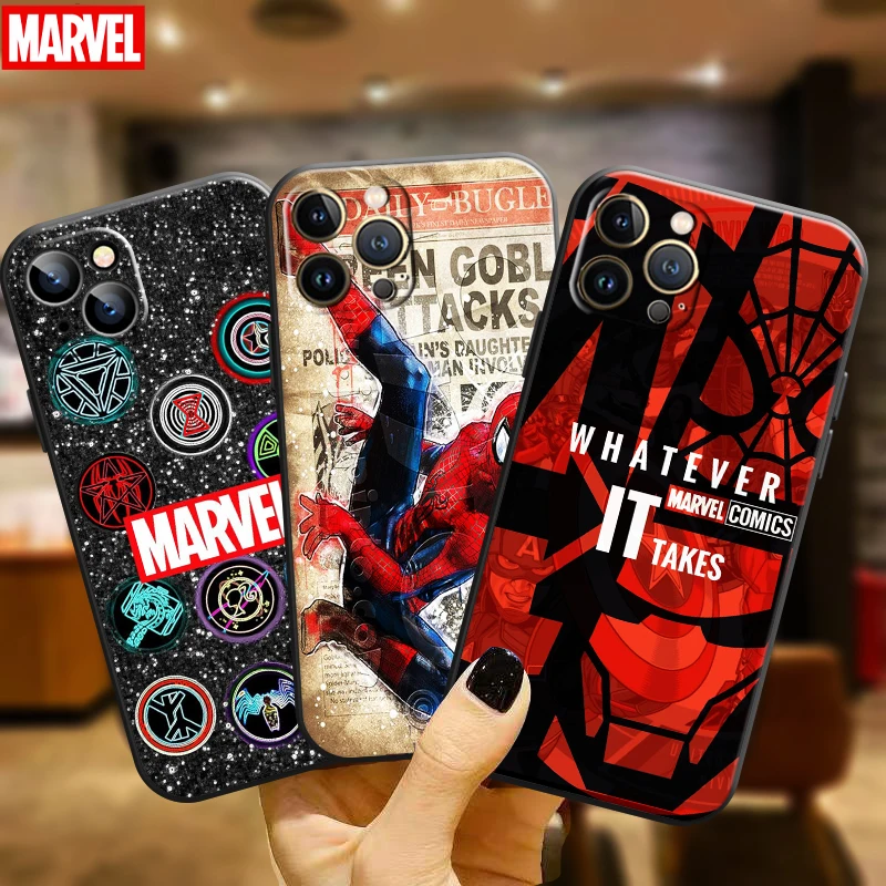 

Marvel Spiderman For Apple iPhone 11 12 13 Pro Max 12 13 Mini X XR XS Max SE 6 6S 7 8 Plus Phone Case TPU Back Black