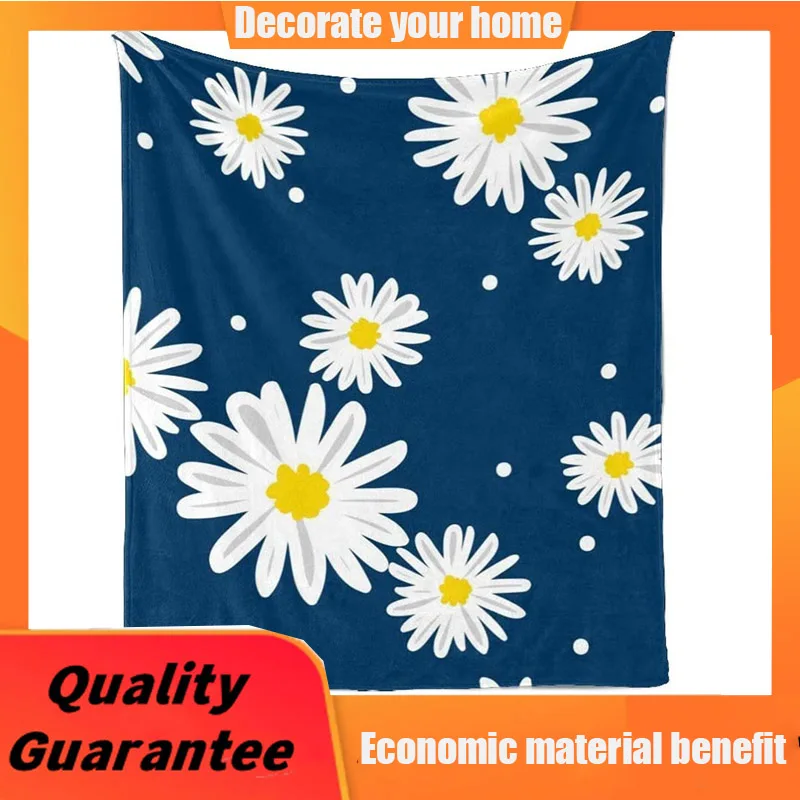 

Fluffy Fleece Blanket,Digital Print,White Daisy Blue luxury blanket huggle blanket store throw blanket