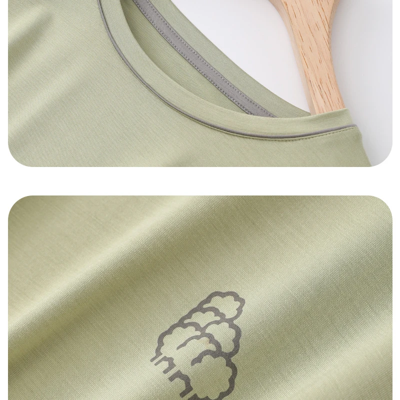 2023 New Pajamas Summer Thin Bio-based Home Suit Short-sleeved Trousers Breathable and Comfortable Sleepwear with Round Neck