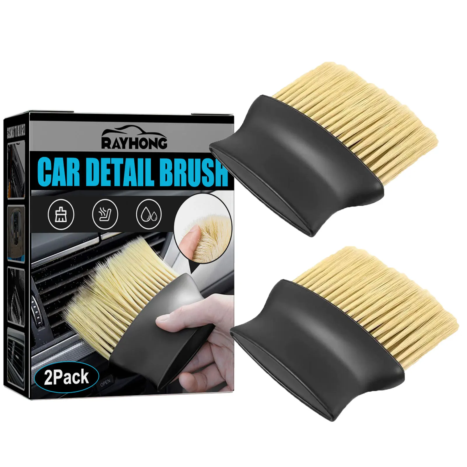

Car Duster Interior Tool 2-PCS Soft Bristles Car Vent Brush Duster Cleaning Gadgets Wide Handle Car Brushes For Detailing