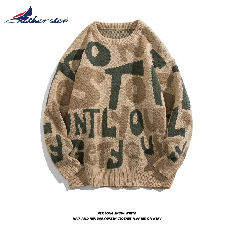 Men Oversized Sweater Loose Cartoon Print Women Vintage Retro Knitted Sweater Y2k Autumn Winter Streetwear Pullover Unisex