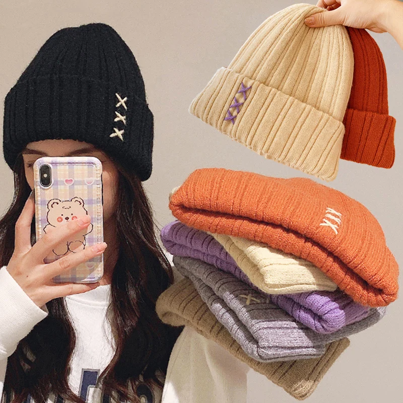 

Unisex Cotton Blends Solid Color Hat Warm Soft Hip Hop Knitted Hats Men Winter Caps Women's Skullies Beanies Girls All-match Cap