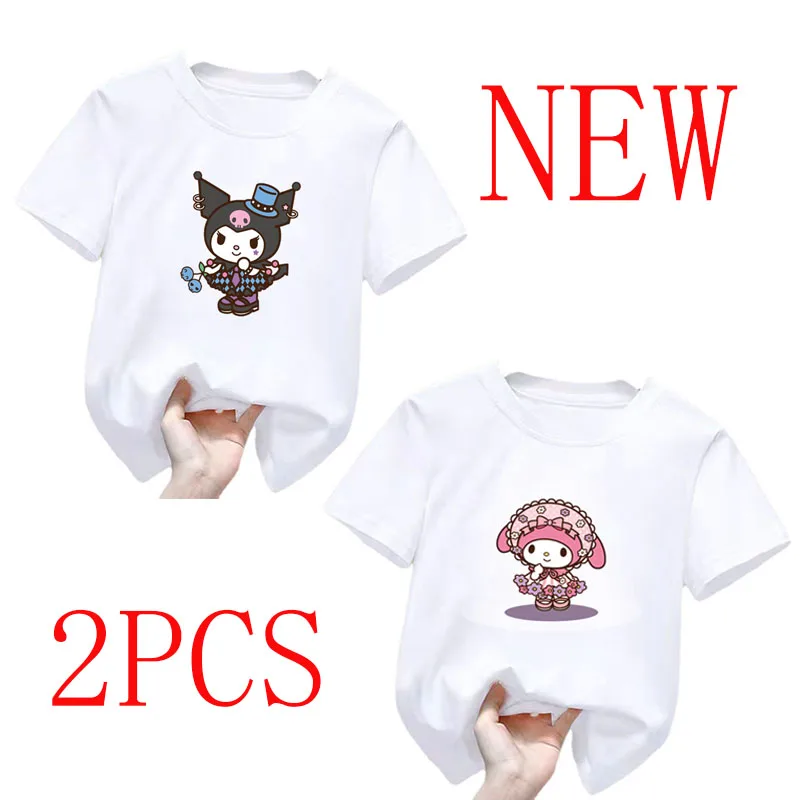 

2Pcs Summer My Melody Kuromi Children T-Shirt Kawaii Sanrio T Shirt Anime Casual Clothes Kid Girl Boy Short Sleeve Tops Gift
