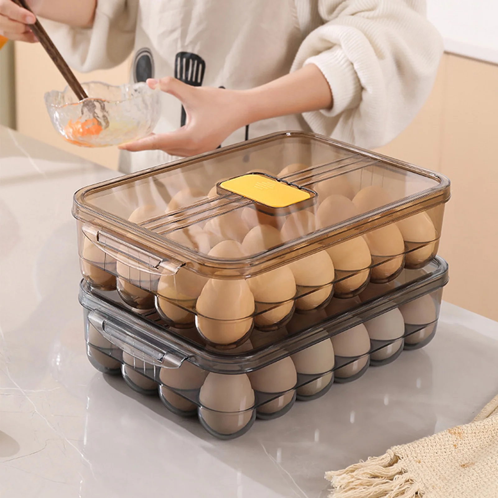 

Plastic Egg Container Organizer Bin Box Stackable Kitchen Eggs Storage Tray With Vented Lids For Pantry Refrigerator Countertop