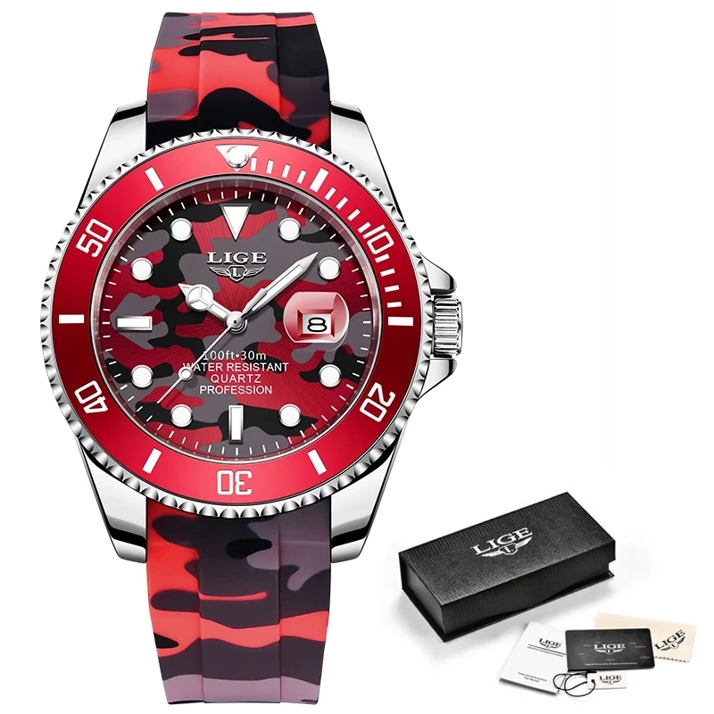 Top Brand Luxury Camouflage Quartz Wrist Watch 2022 New Fashion Men Watches Sport Red Silicone Watch for Men Reloj Hombre enlarge