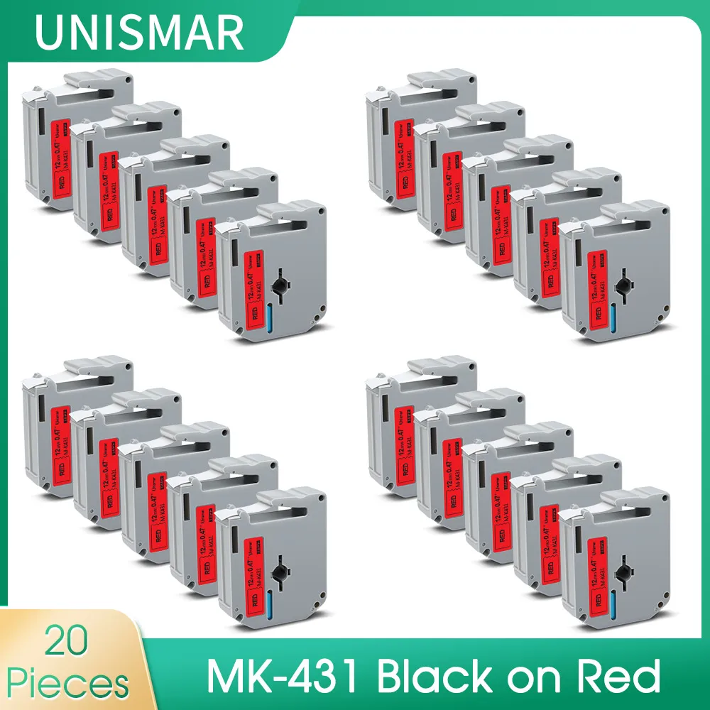 

20PK 12mm Label M Tapes for Brother P-touch MK431 MK-431 MK 431 Black on Red Compatible for Brother PT-65 PT80 PT85 Label Maker