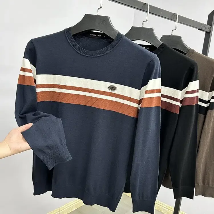 Высококачественный повседневный мужской трикотаж с круглым вырезом полосатый