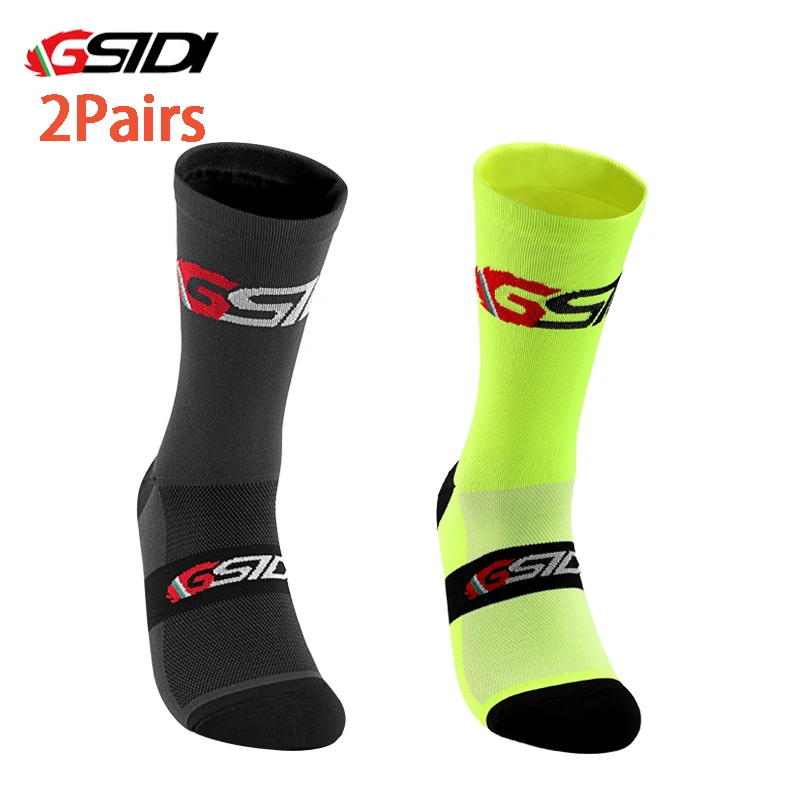 GSIDI 2 Pairs Cycling socks Men Outdoor Sports Socks Bike Professional Road Mtb Men Women Compression Racing running Bicycle