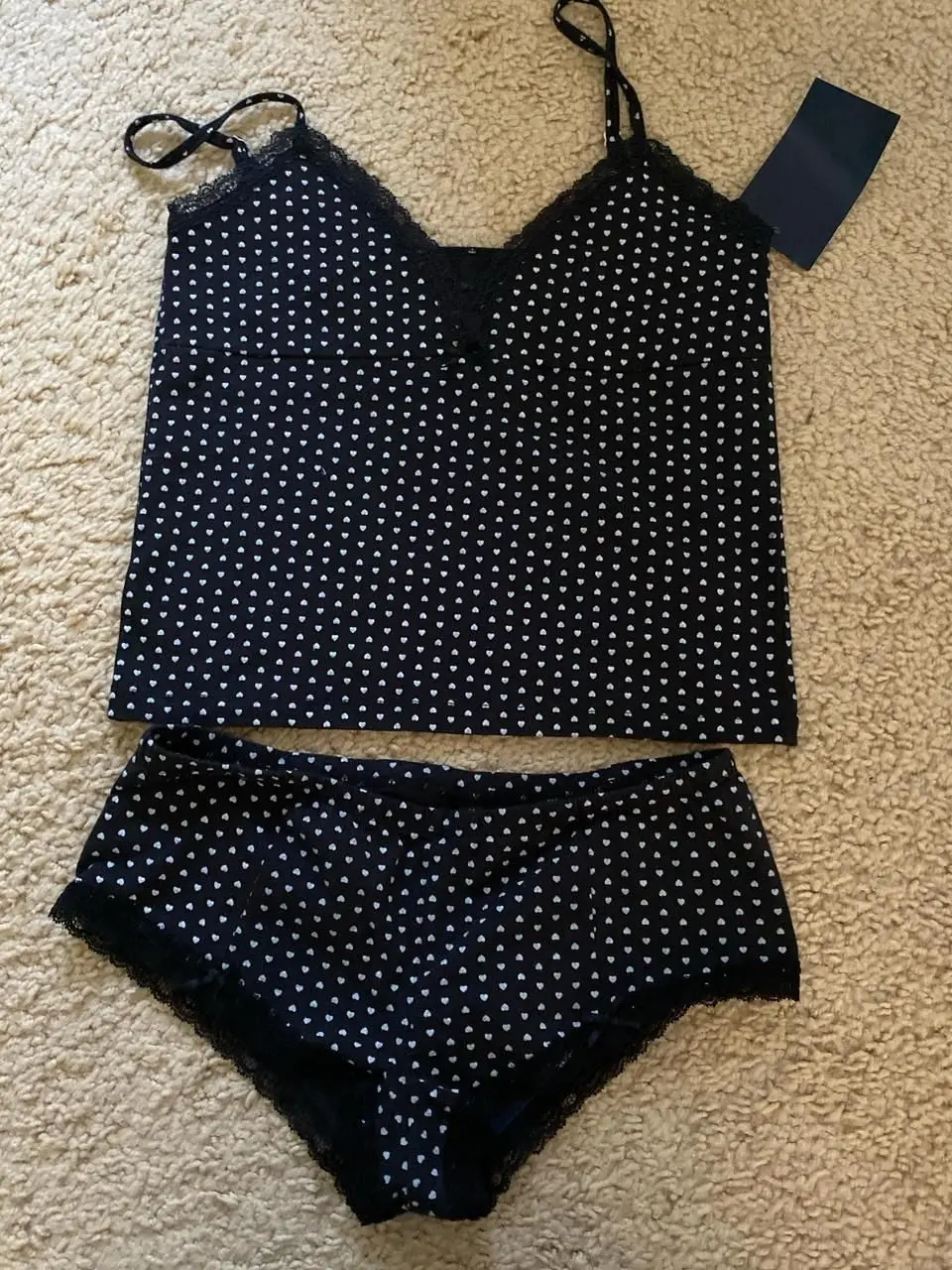 z koronkowym wykończeniem w kształcie serca kamizelkę i majtkami 2-częściowy zestaw damski dekoltem szpic elastyczną talią. Majtki Sweet Home