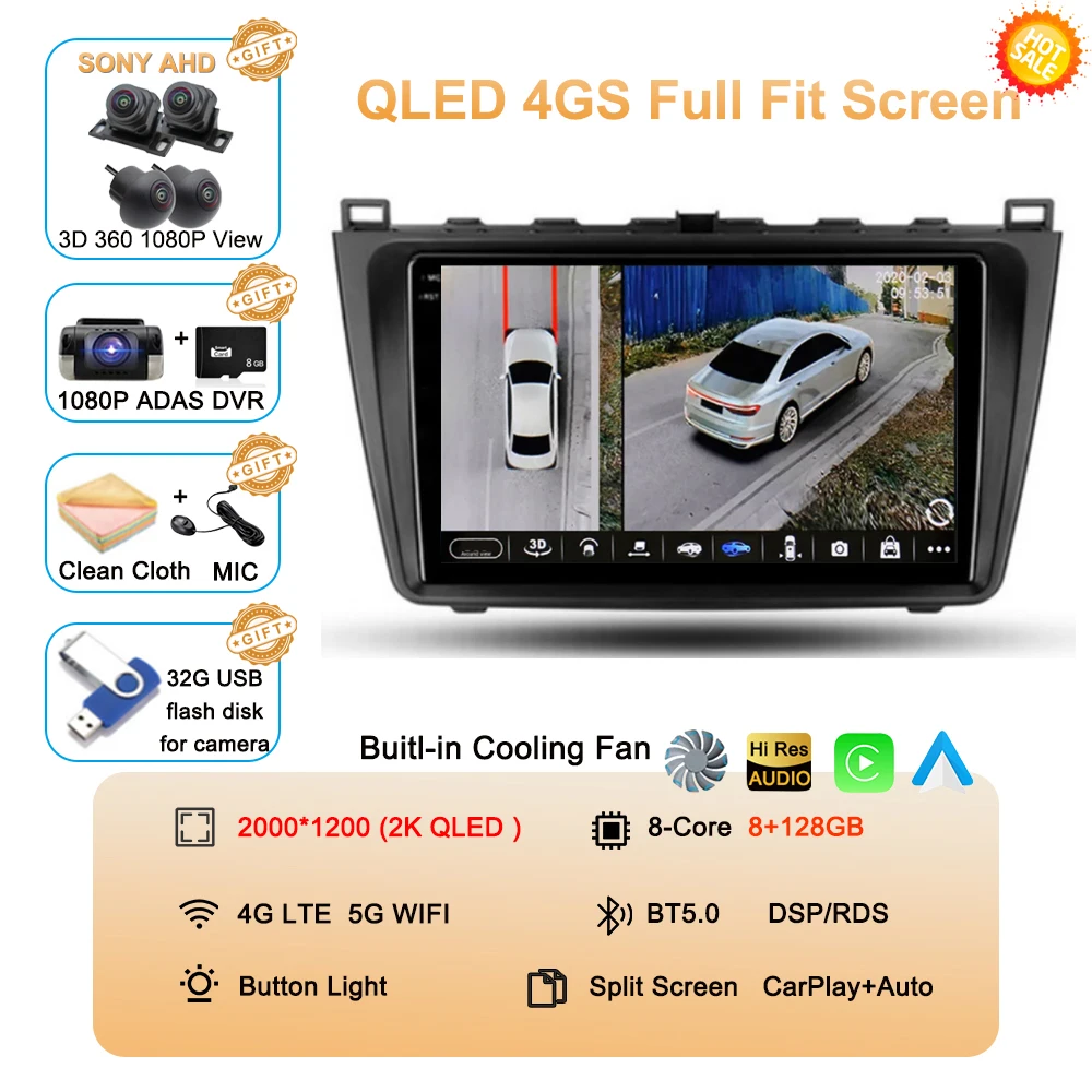 

Android 15 Беспроводной автомобильный радиоприемник CarPlay для Mazda 6 GH 2007-2012 Мультимедийный видеоплеер 4G WIFI GPS 360 Камера навигации