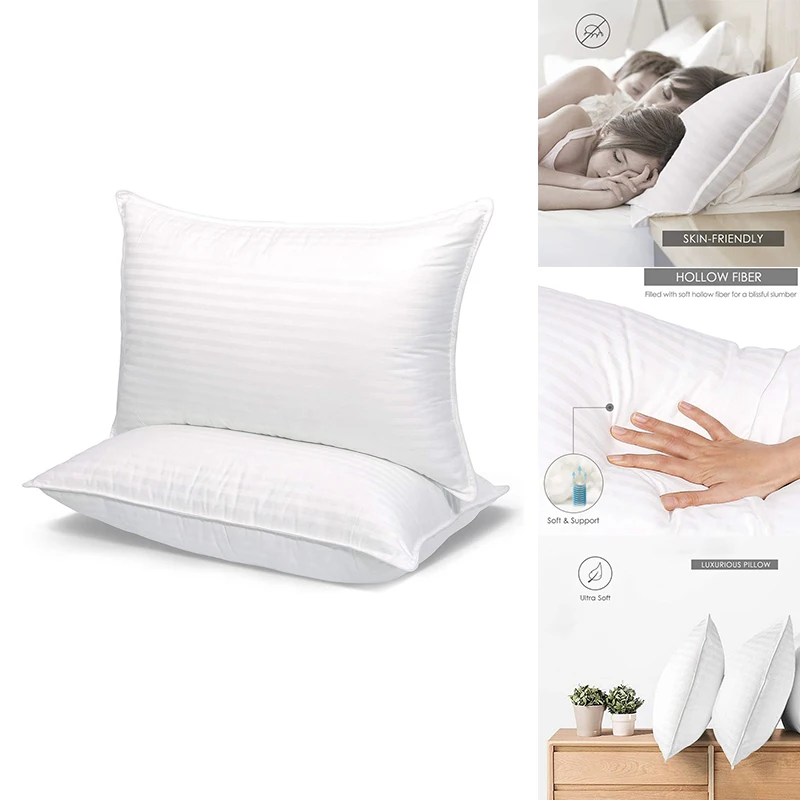 

Hotel Quality Bed Pillows for Sleeping 2 Pack Premium Plush Fiber, Breathable Cooling Cover Skin-Friendly