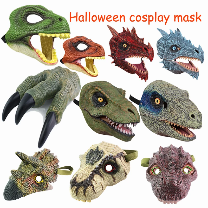 Маска динозавра на Хэллоуин 3D дышащий латексный реквизит в виде Раптора головной