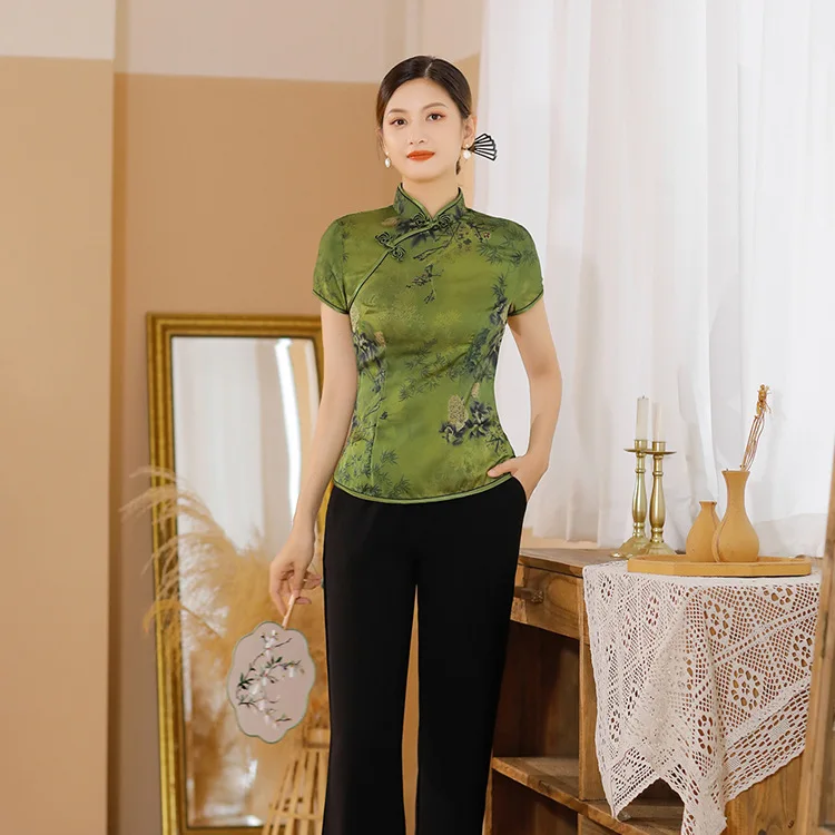 Традиционная модель 5XL одежда китайские Топы для женщин топ в стиле Ципао женская