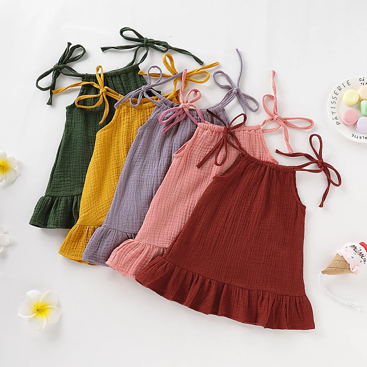 

2023 Summer Muslin Dress for Girls Infant Baby Girl Clothes 3 Years Sleeveless Cotton Slip Toddler Girl's Kids Dress Short Tunic