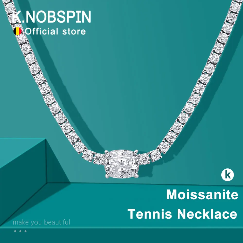 

KNOBSPIN 3mm All Moissanite Tennis Necklace with 4ct Radiant Pendant GRA Certified 925 Silver Wedding Jewelry Necklace for Women
