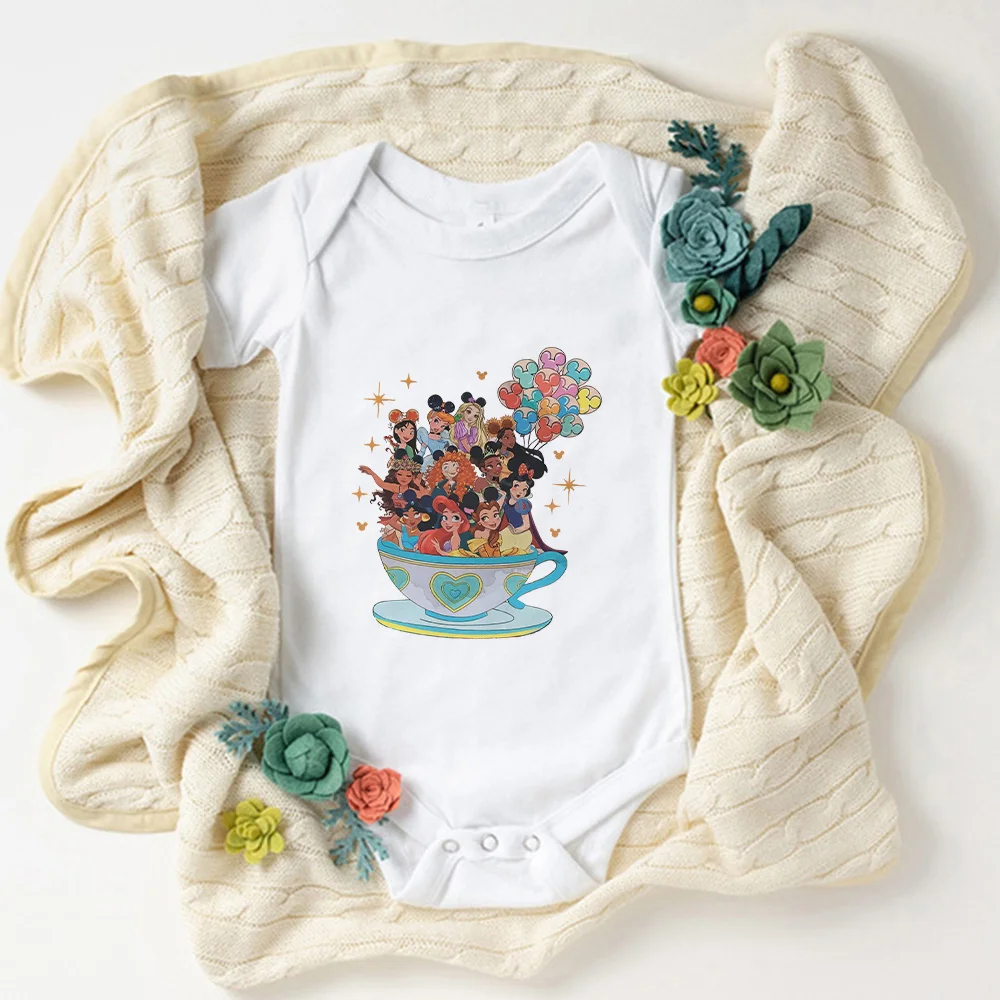

Disney Princess Collection Newborn Baby Clothes Kawaii 0 to 12 Months KidsClothingHarajuku Summer Kids White Fashion Piece Twins