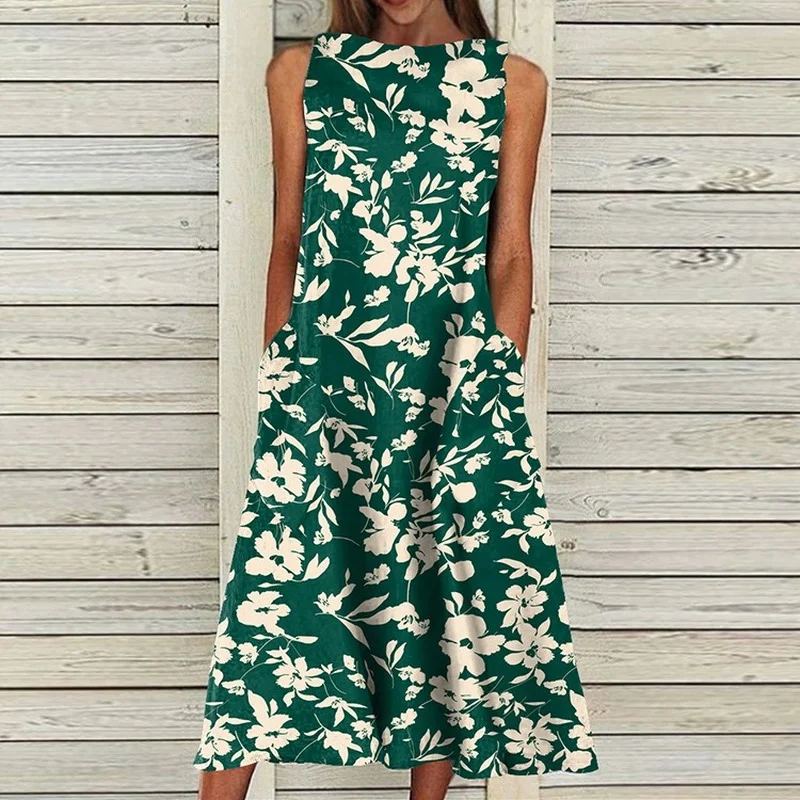 

Green Bohemian Floral Dress Women Fashion Off Shoulder Floral Printed Dress Plus Size Casual Sexy Casual Pocket Midi Dresses