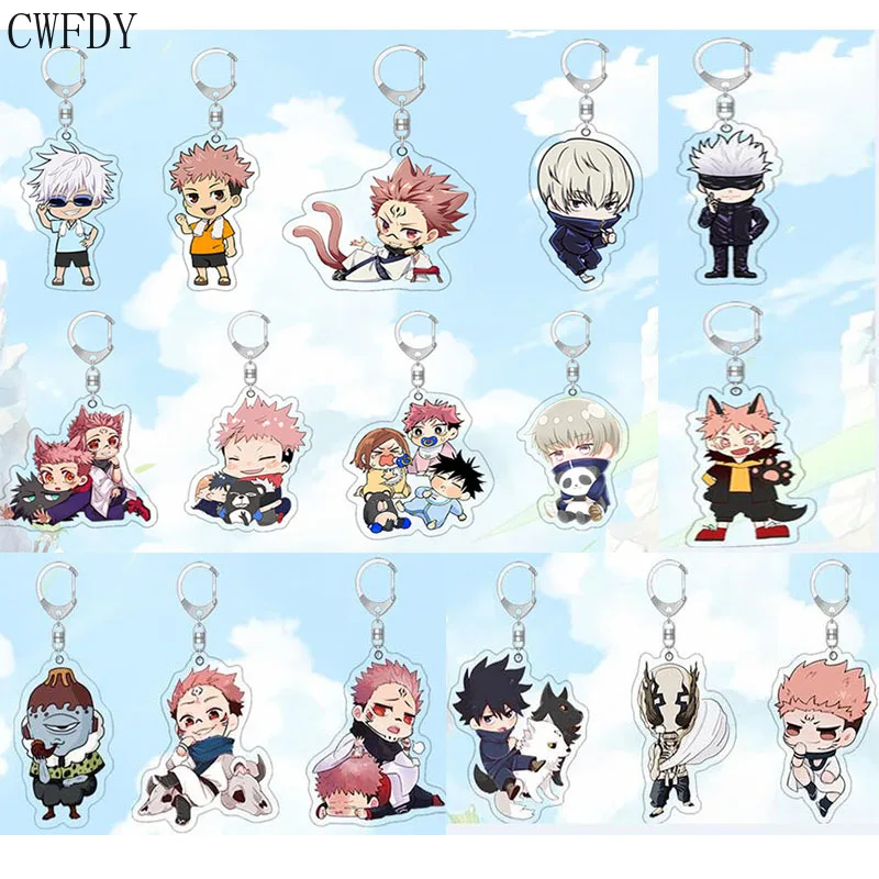 40pcs/lot Jujutsu Kaisen Keychain Gojo Satoru Kugisaki Nobara Delicacy Pendant Acrylic Key Chain Double Sided Key Ring Cosplay