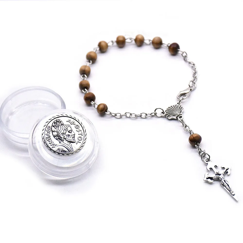 Ed 6mm Wooden Beads Rosary Bracelets Cross Pendants Bracelets Men Women Religious Christian Prayer Bracelets Jewelry Gifts