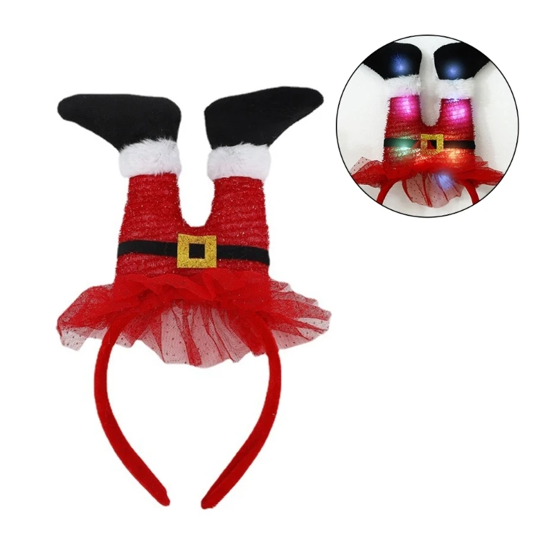 

Новогодняя Рождественская повязка на голову с ногами Санта-Клауса, повязка на голову со светодиодсветильник, повязка на голову, рождествен...