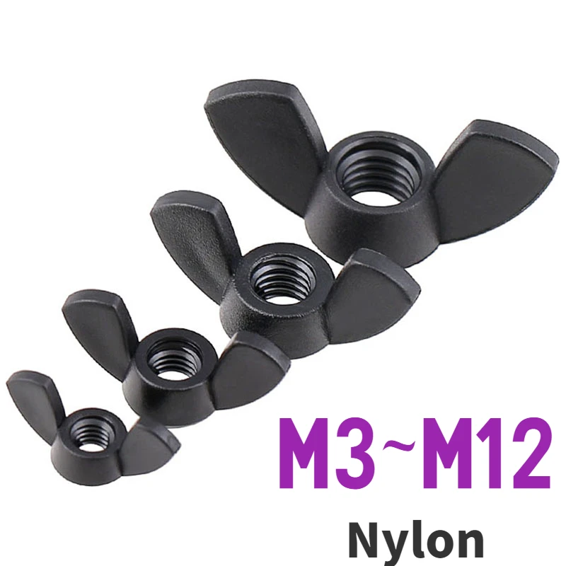 10 ~ 50 шт. стандартная нейлоновая черная пластиковая гайка-бабочка, гайка-бабочка, ручная витая гайка для установки болтов