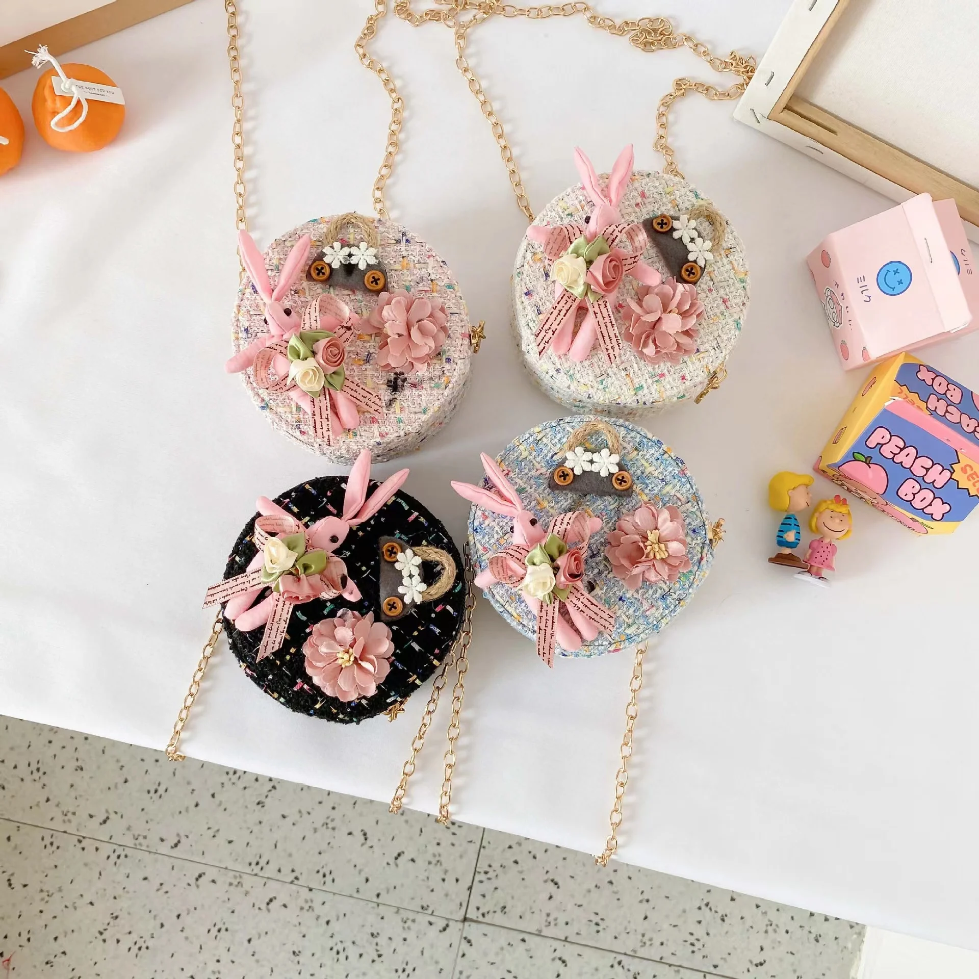 Congme Fashion Kids Girls Shoulder Bag Baby Girls Floral Princess Sling Bag Little Cute Round Bag Cotton Coin Mini Bag