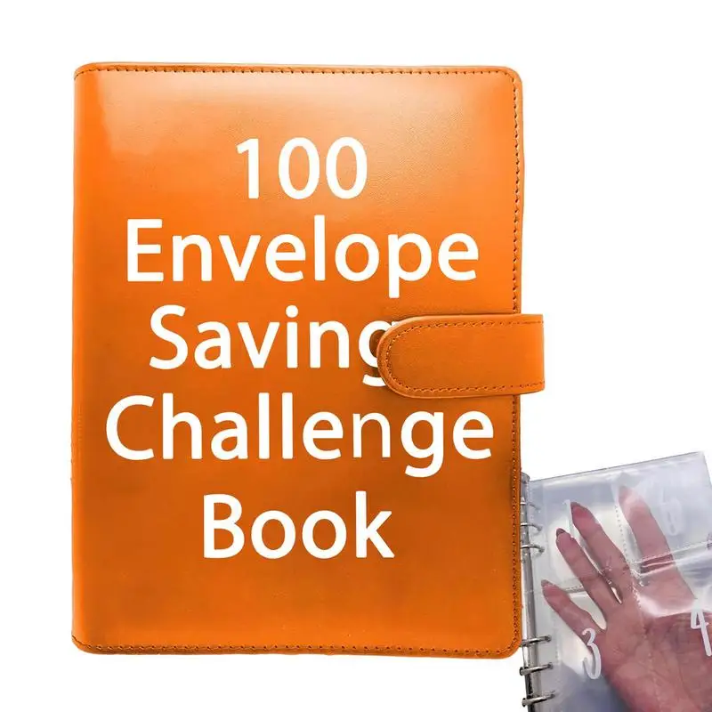 

Savings Challenges Book Binder PU Leather 100 Envelopes Savings Challenges Book Portable A5 Money Saving Binder For Cash Budget
