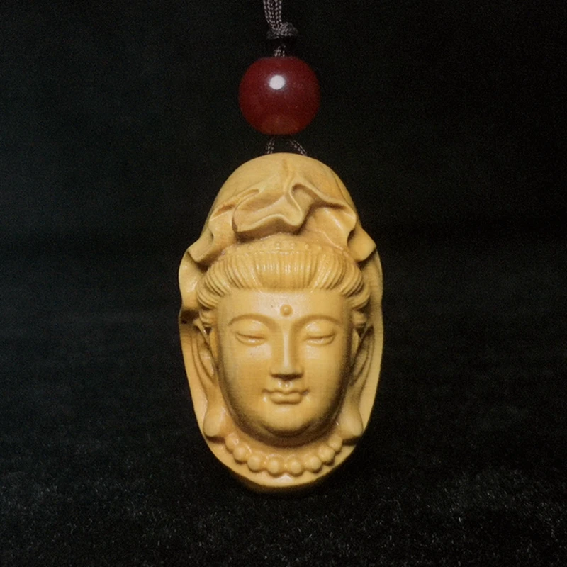 

Китайская резная вручную статуя головы Будды Амулет из бокса Avalokitesvara Ожерелье Подвеска netsuke украшение коллекционный подарок