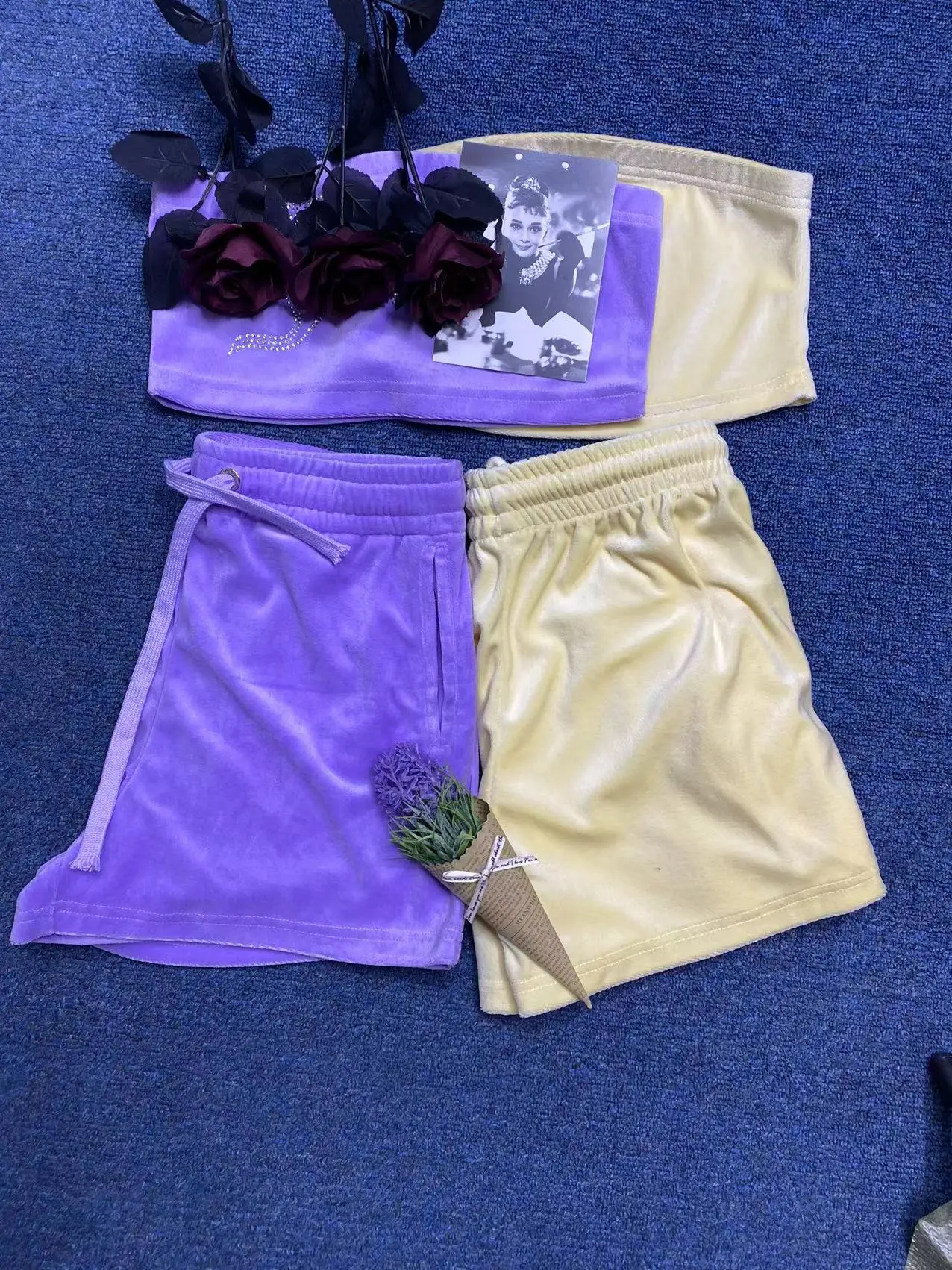 

Women Velvet Crop Top Set with Short