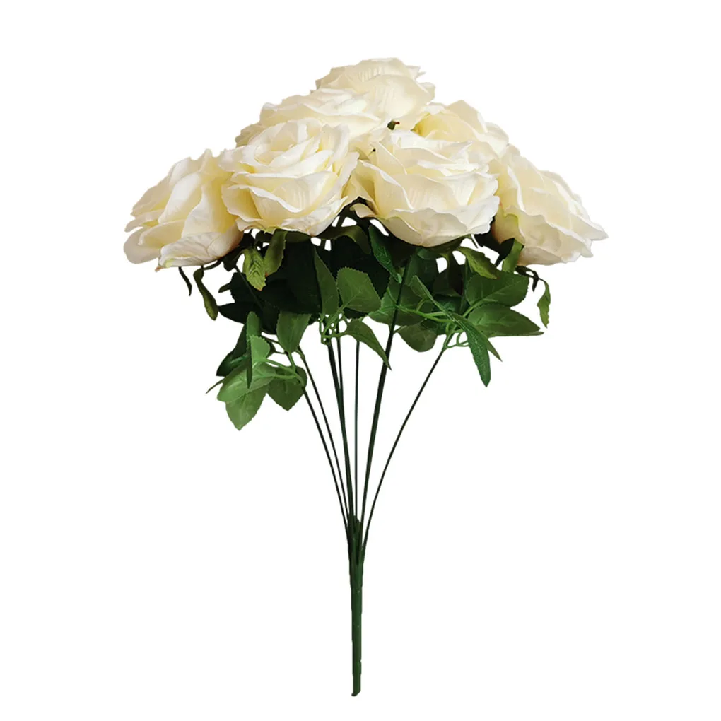 

10 Heads Artificial Rose Bouquet Simulation Floral Decor Home Office Table Centerpiece Fake Rose