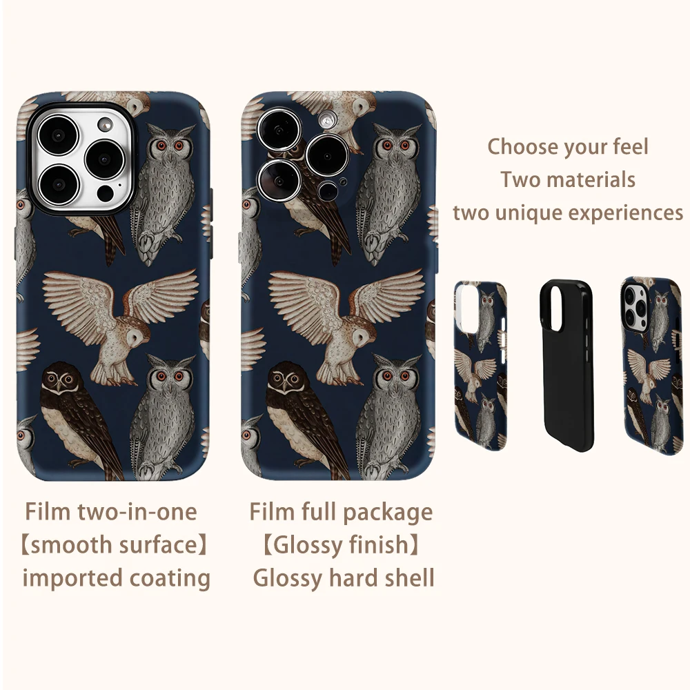 Фото Чехол для телефона iPhone 17, 16, 15, 14, 13, 12, 11 X XS XR XSMAX 7 8 Air Pro Max Plus, роскошная двухслойная задняя крышка, коллекция совы №4