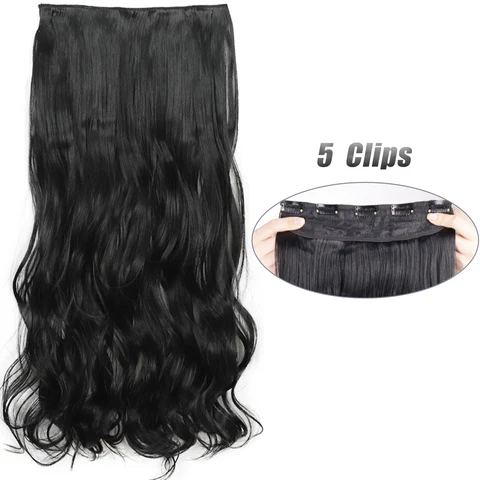Длинные волнистые удлинители волос с 5 зажимами, шиньоны из синтетического волокна, 22/32 дюйма, черный, блонд, смешанные цвета, искусственные волосы для ежедневного использования