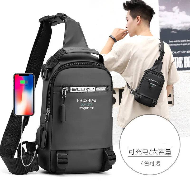 Solid Color Man Chest Bag Multifunction Anti-theft USB Charging Crossbody Bag Waterproof Originales  Small Backpacks for Male