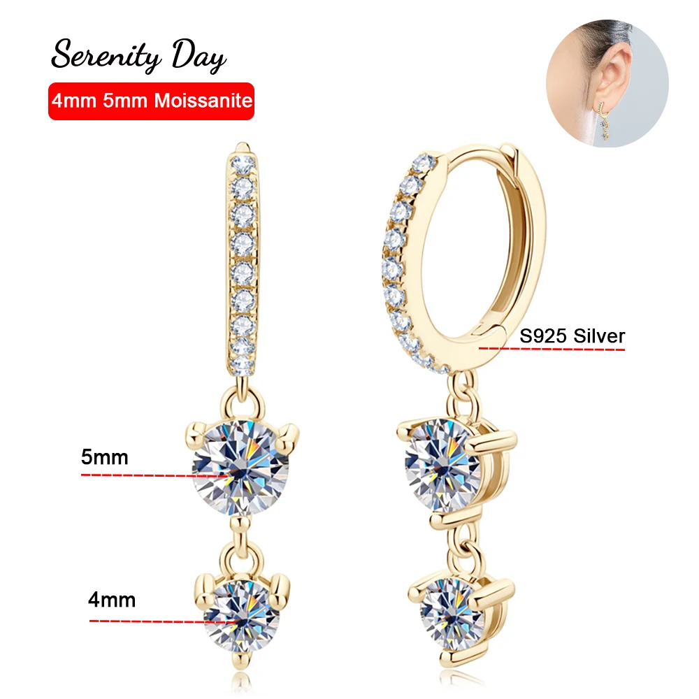 

Serenity Day Real D Color 4mm 5mm Moissanite Long Tassels Earrings For Women 100% S925 Sterling Silver Plate Pt950 Fine Jewelry