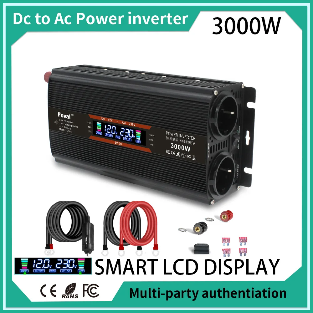 3000 Вт с ЖК-дисплеем напряжения, преобразователь солнечной батареи, двойной Универсальный гнездовой инвертор, внешний предохранитель постоянного тока 12 В/24 В в переменный ток 220 в 230 В 3000 Вт с ЖК-дисплеем напряжения, преобразователь солнечной батареи, двойной Универсальный гнездовой инвертор, внешний предохранитель постоянного тока 12 В/24 В в переменный ток 220 в 230 В
