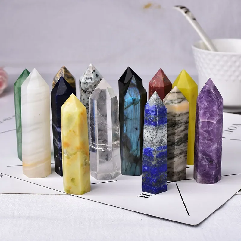 

Natural Stones Crystal Point 36 Color Tower Amethyst Rose Quartz Healing Stone Energy Ore Mineral Obelisk Home Ornaments