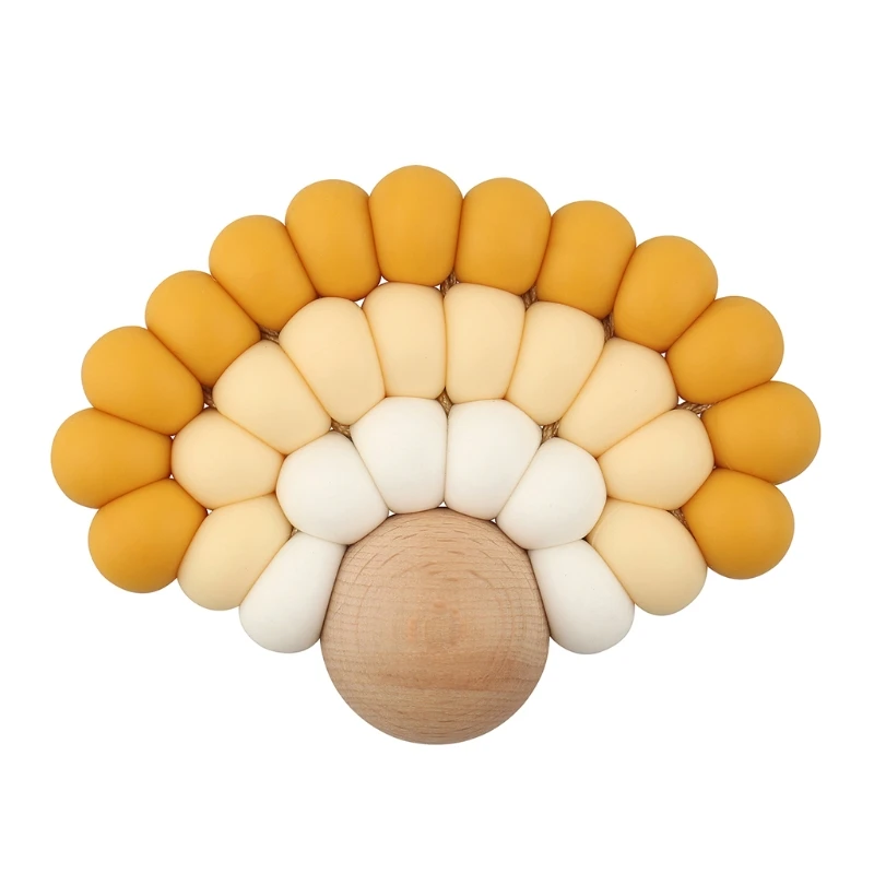 

77HD Handhold Sector Shape Silicone Beads Safe Teether Round Baby Teething Beads DIY Chewable Colorful Teething for Infant