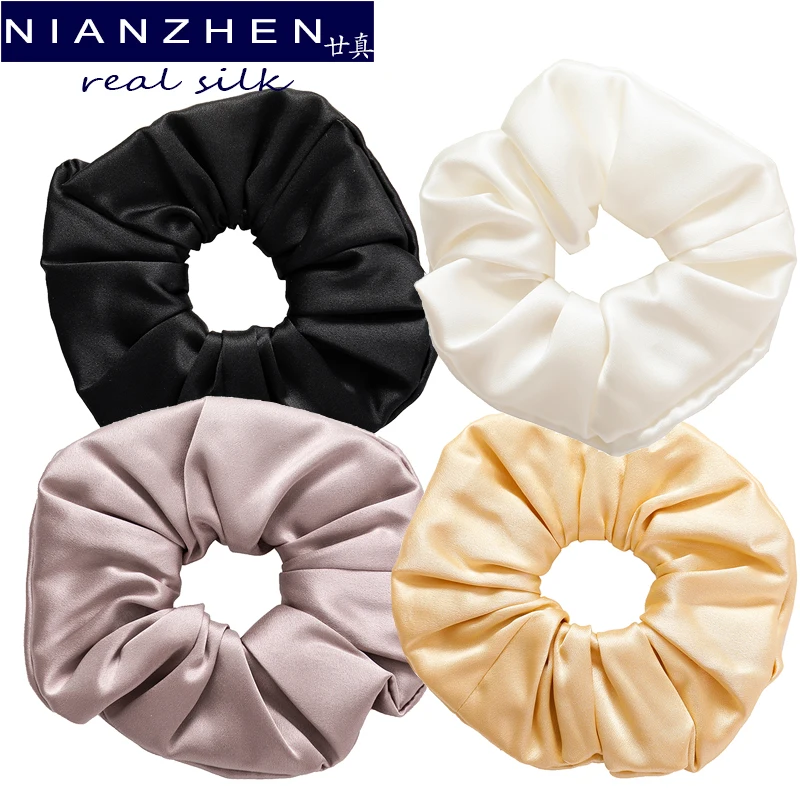 

NIANZHEN Real Silk 4 Pack Scrunchies Solid Charmeuse Hair Head Rope Rubber Band Accessories Soft Care Luxurious Color 12038