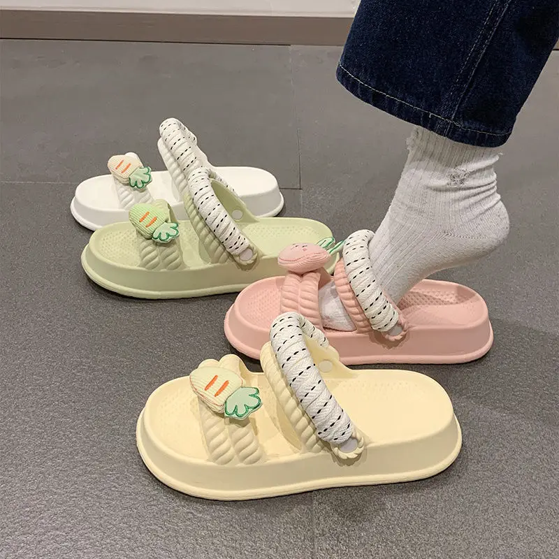 

Slides Kawaii Sandals Anime Woman Slippers Cartoon Summer Animal Cloud Shoes for Women 2023 Height Green Cute Easy Wears Vip F I