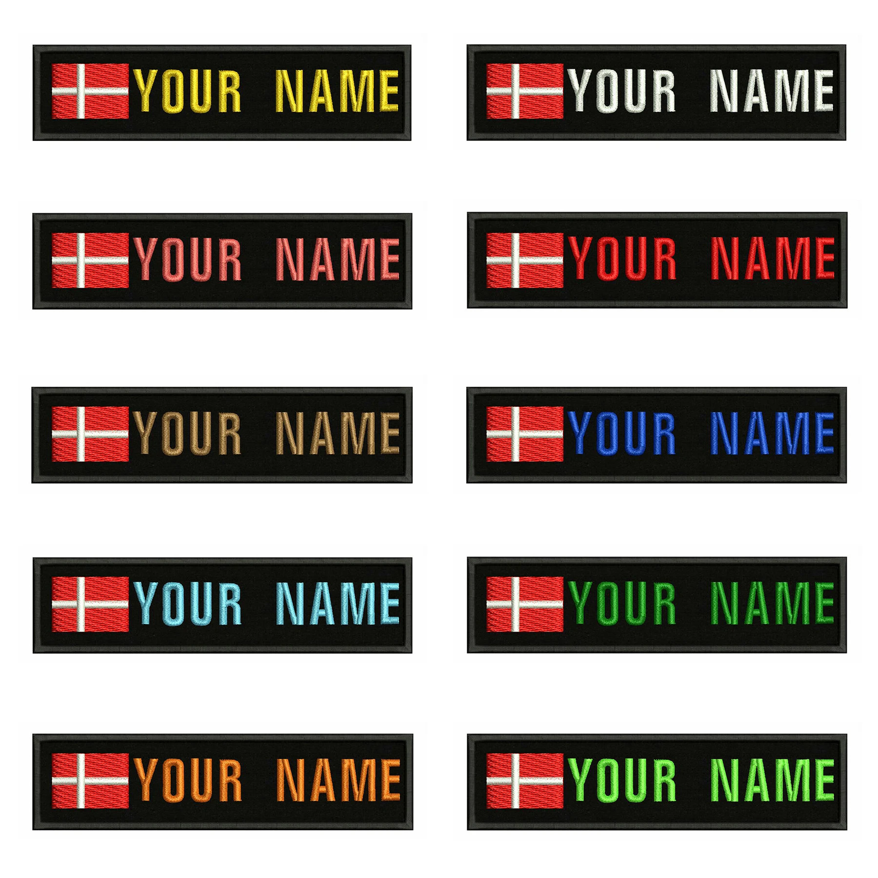 Danish Flag Denmark 10X2.5cm Embroidery Custom Name Text Patch Stripes Badge Iron On Or Velcros Backing Patches |