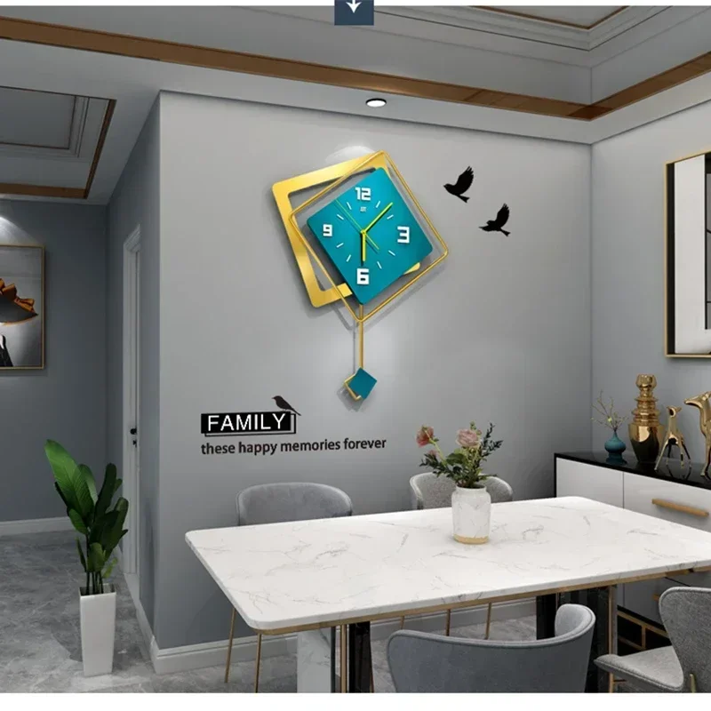 Скандинавские качающиеся настенные часы 3D двухслойные квадратные для гостиной