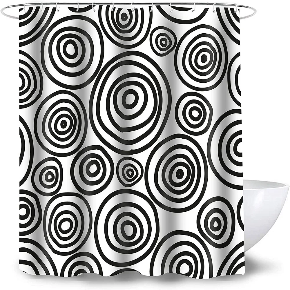 Черно-белая круглая душевая занавеска среднего века абстрактное дерево кольцо