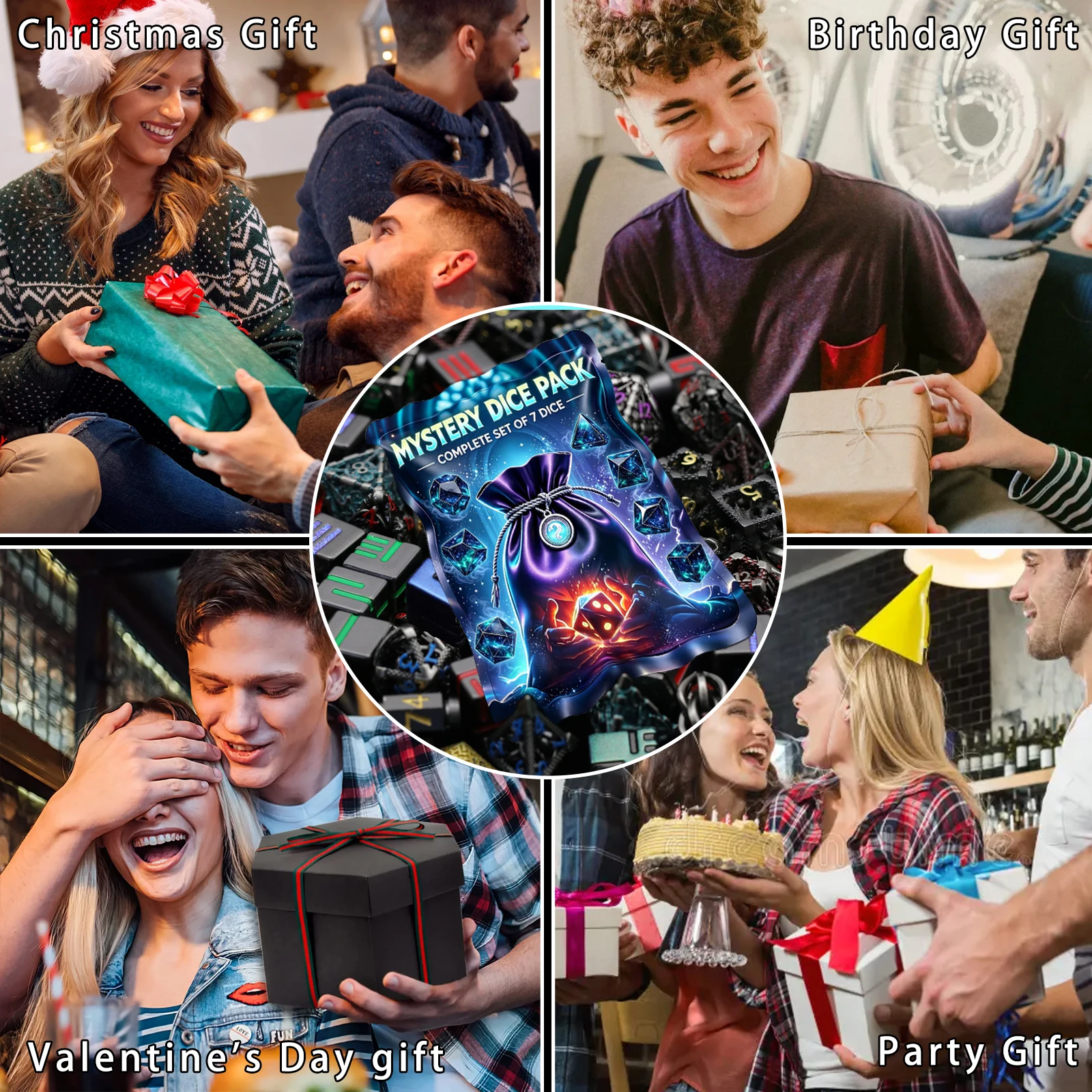 Фото Набор игральных костей Mystery Dice DND, 7 кубиков в подарочном футляре, металлические многогранные кубики для ролевой игры Dungeons and Dragons. №4