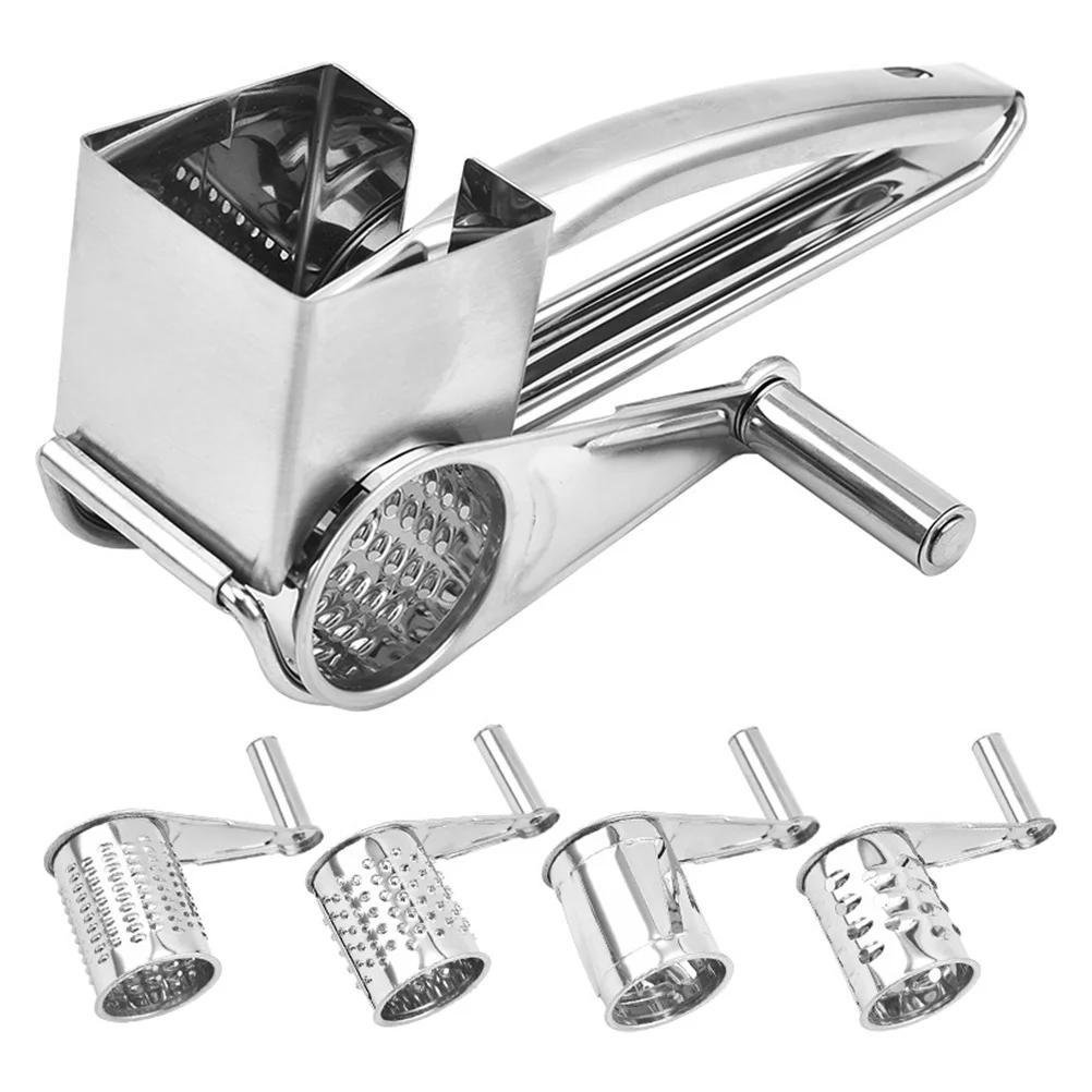 

1 Set 4Pcs Stainless Steel Kitchen Cheese Graters Rotary Cheese Shavers (Silver)