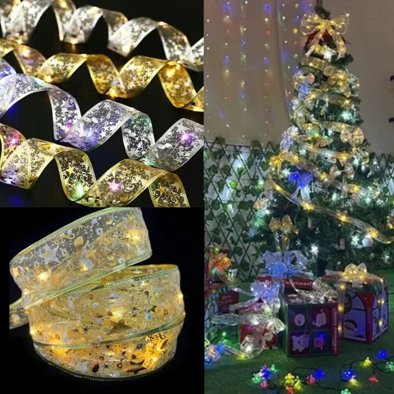 

Рождественская лента, светильник свет, Рождественское украшение, сделай сам, луки, гирлянда, светящаяся гирлянда, украшения для дома на Рождество 2023, новый год, Рождество