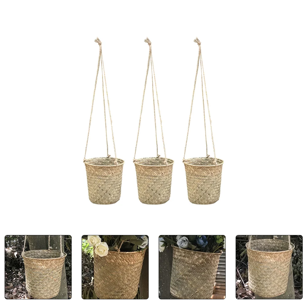

Basket Hanging Woven Flower Floral Small Baskets Arrangement Container Storage Planterherbhandwoven Seaweed String Wall